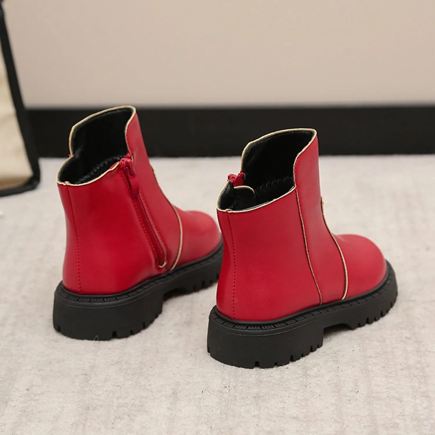 Girls Low Heel Ankle Boots Soft Sole Lightweight Synthetic Non-Slip High Top Leather Casual Bog Herringbone Boots