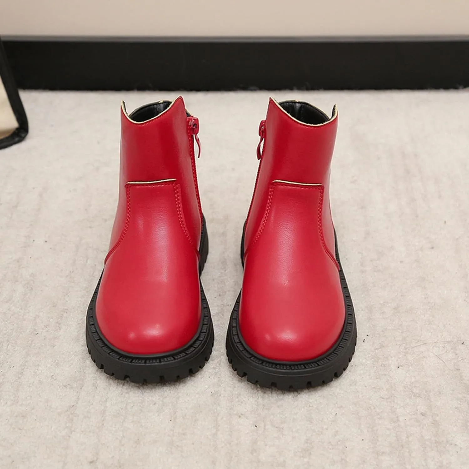 Girls Low Heel Ankle Boots Soft Sole Lightweight Synthetic Non-Slip High Top Leather Casual Bog Herringbone Boots