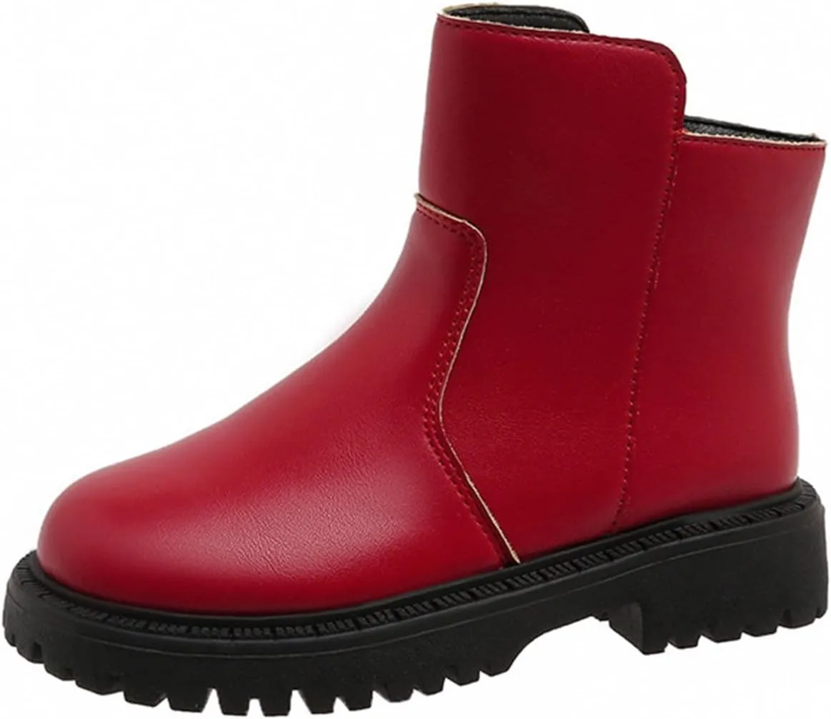 Girls Low Heel Ankle Boots Soft Sole Lightweight Synthetic Non-Slip High Top Leather Casual Bog Herringbone Boots