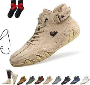 Italian Handmade Suede High Boots, Beck Shoes Men Waterproof Suede Casual Sneakers Outdoor Non-Slip Breathable Barefoot Ankle Boots for Hiking, Driving(Khaki,US 6.5)