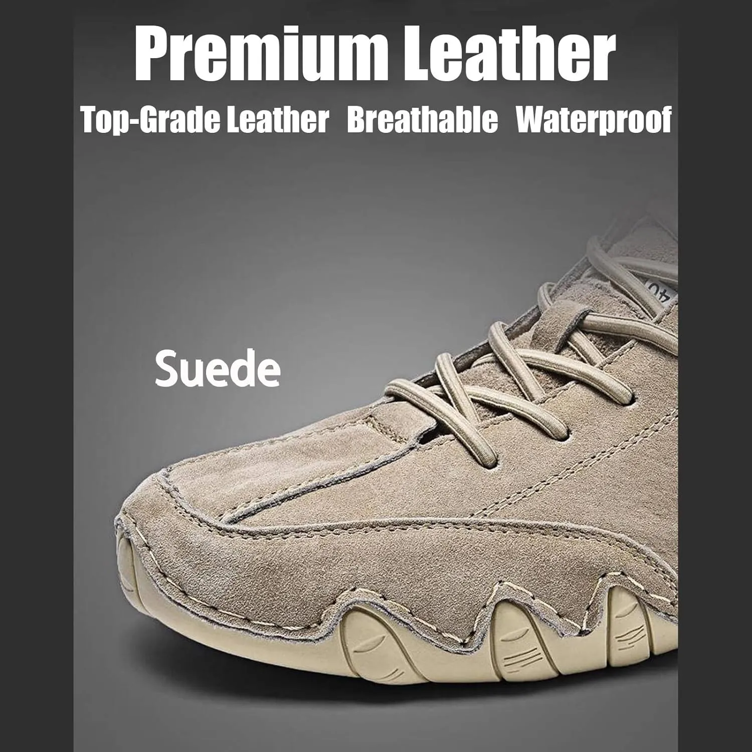 Italian Handmade Suede High Boots, Beck Shoes Men Waterproof Suede Casual Sneakers Outdoor Non-Slip Breathable Barefoot Ankle Boots for Hiking, Driving(Khaki,US 6.5)