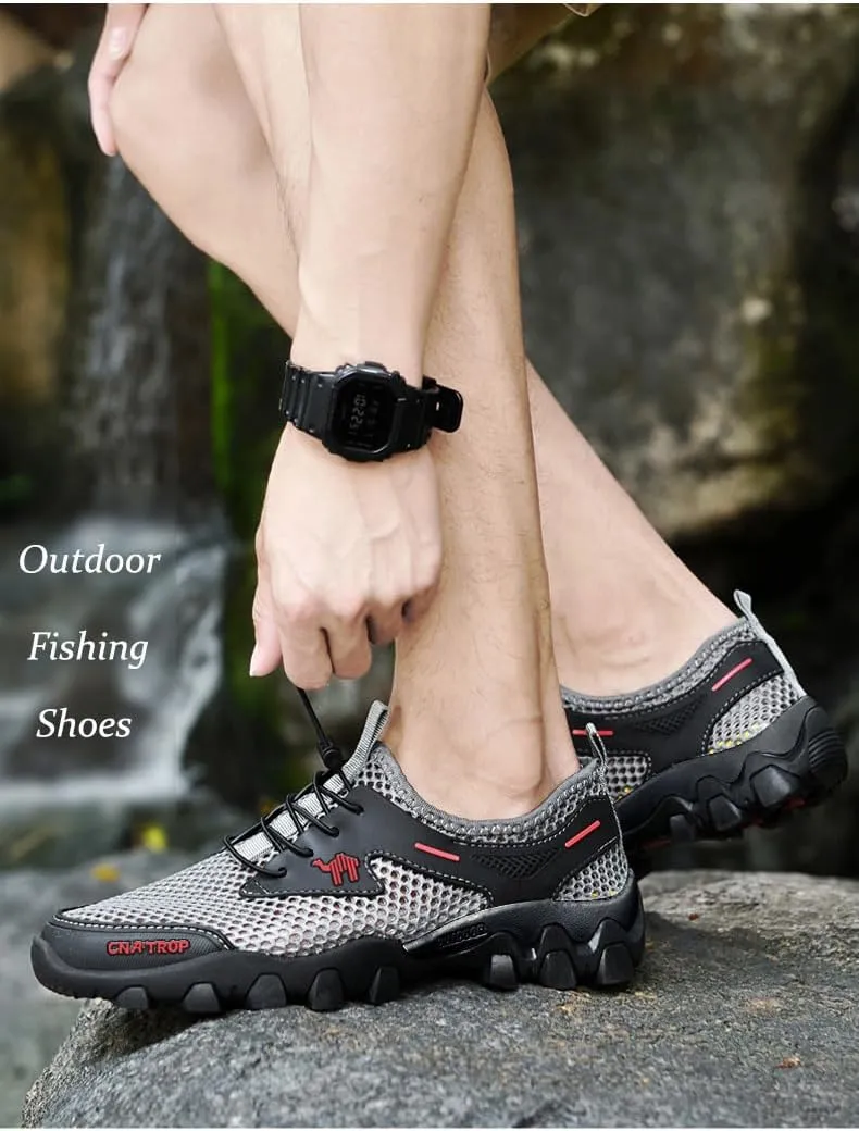 Men's Stretch Elastic Lace Up Orthopedic Quick Dry Sports Water Shoes with Arch Support,Outdoor Non-Slip Lightweight Breathable Mesh Wading Cross-Country Running Sneakers