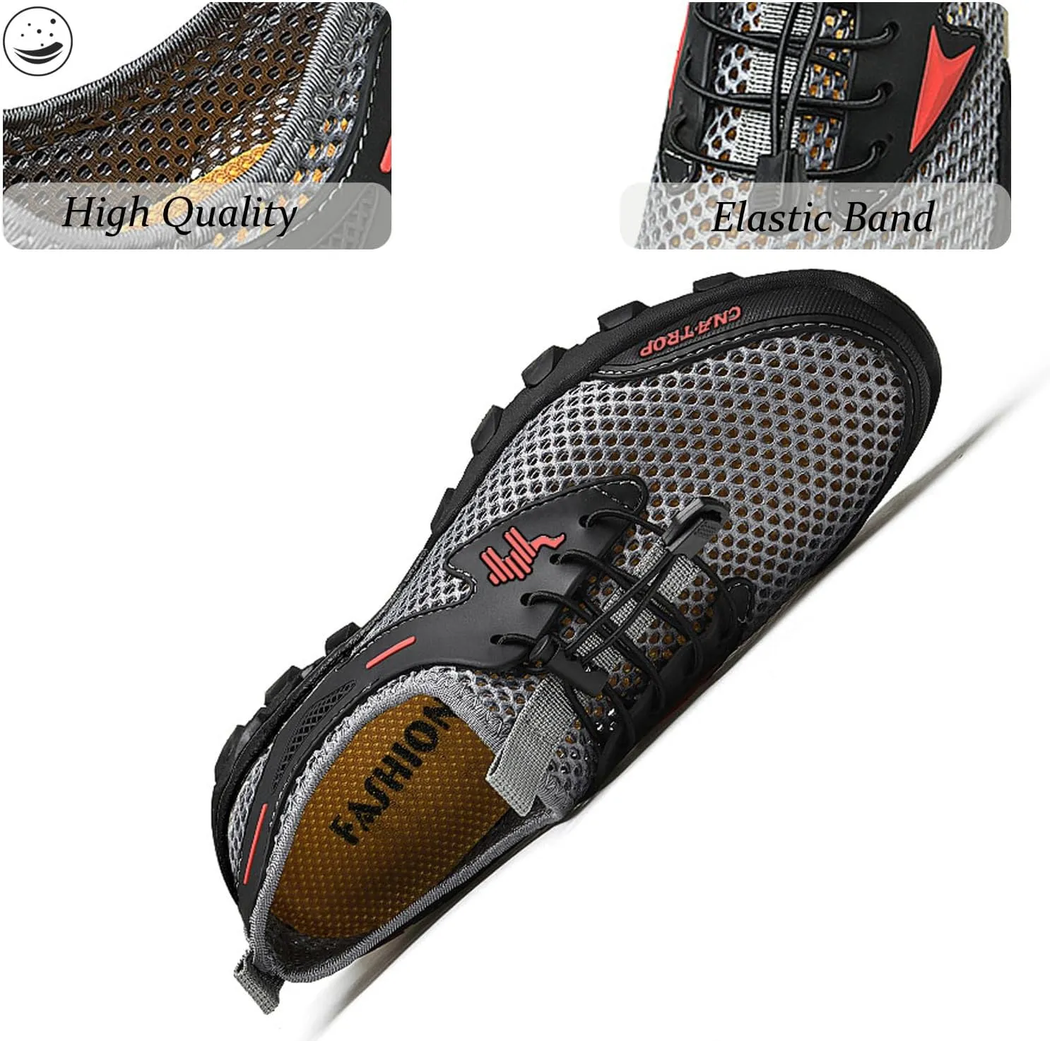 Men's Stretch Elastic Lace Up Orthopedic Quick Dry Sports Water Shoes with Arch Support,Outdoor Non-Slip Lightweight Breathable Mesh Wading Cross-Country Running Sneakers