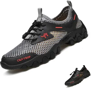 Men's Stretch Elastic Lace Up Orthopedic Quick Dry Sports Water Shoes with Arch Support,Outdoor Non-Slip Lightweight Breathable Mesh Wading Cross-Country Running Sneakers