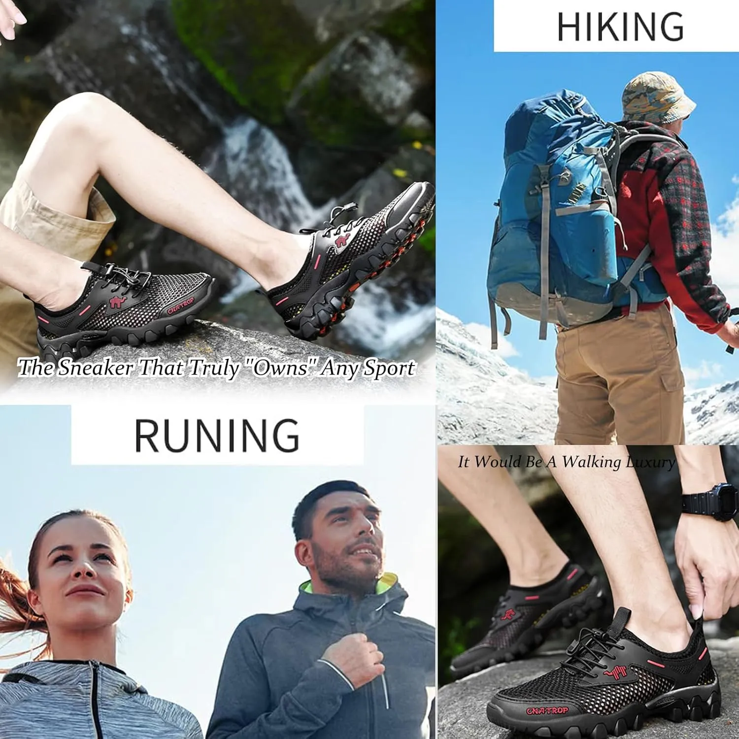 Men's Stretch Elastic Lace Up Orthopedic Quick Dry Sports Water Shoes with Arch Support,Outdoor Non-Slip Lightweight Breathable Mesh Wading Cross-Country Running Sneakers
