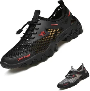 Men's Stretch Elastic Lace Up Orthopedic Quick Dry Sports Water Shoes with Arch Support,Outdoor Non-Slip Lightweight Breathable Mesh Wading Cross-Country Running Sneakers