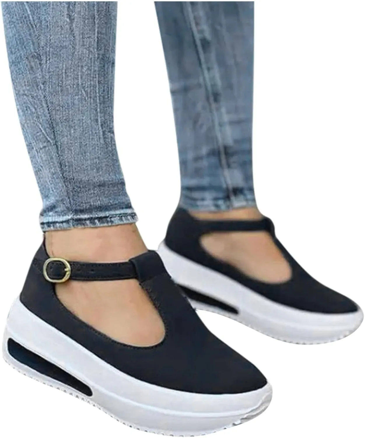 Sandals Women Fashion Thick Sole Elastic Cushion Ankle Strap Buckle Sandals Comfortable Outdoor Womens Sandals