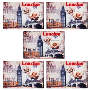 Story@Home 5 Units Premium Fabric London Aqua Doormat - Multicolor - 60 cm X 40 cm