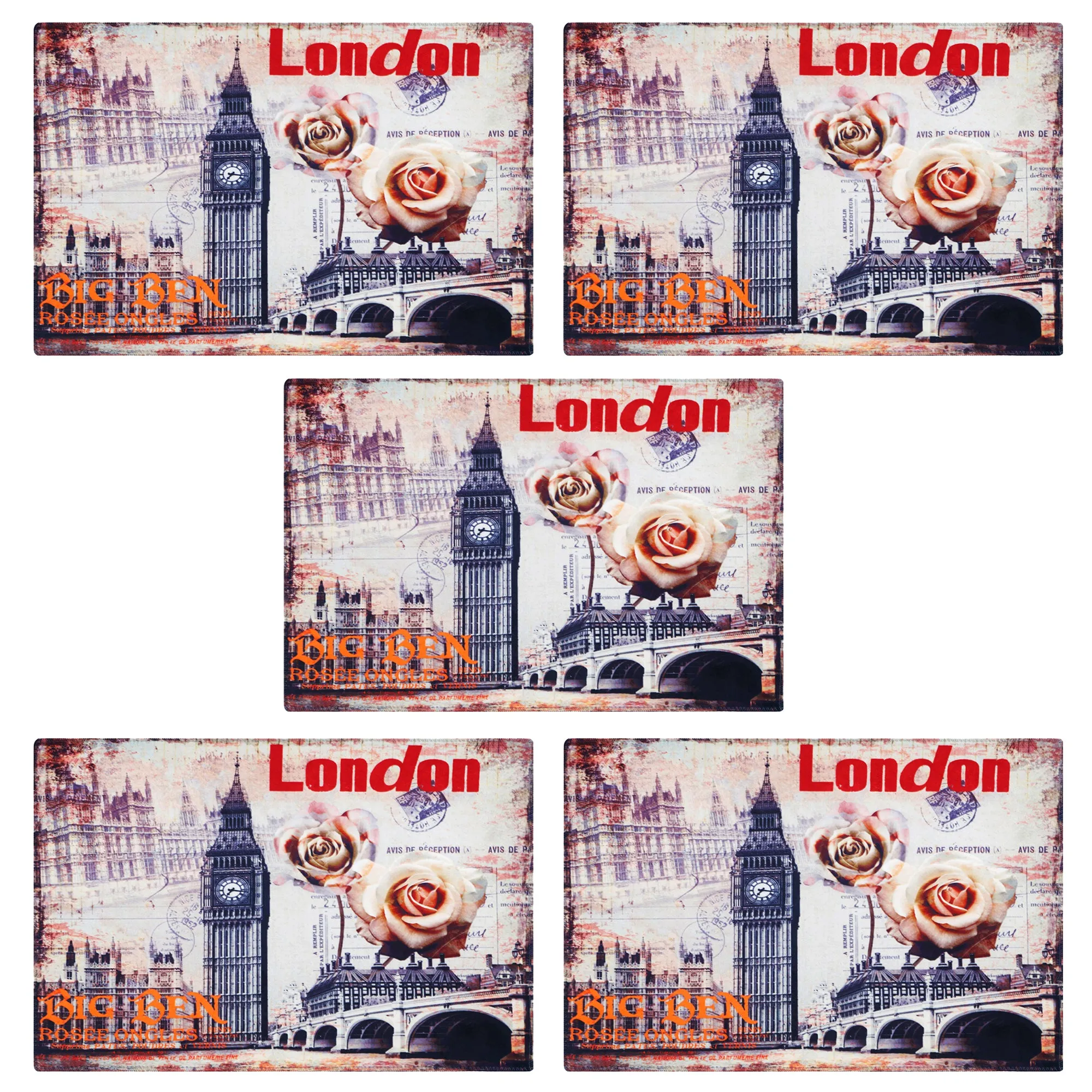 Story@Home 5 Units Premium Fabric London Aqua Doormat - Multicolor - 60 cm X 40 cm