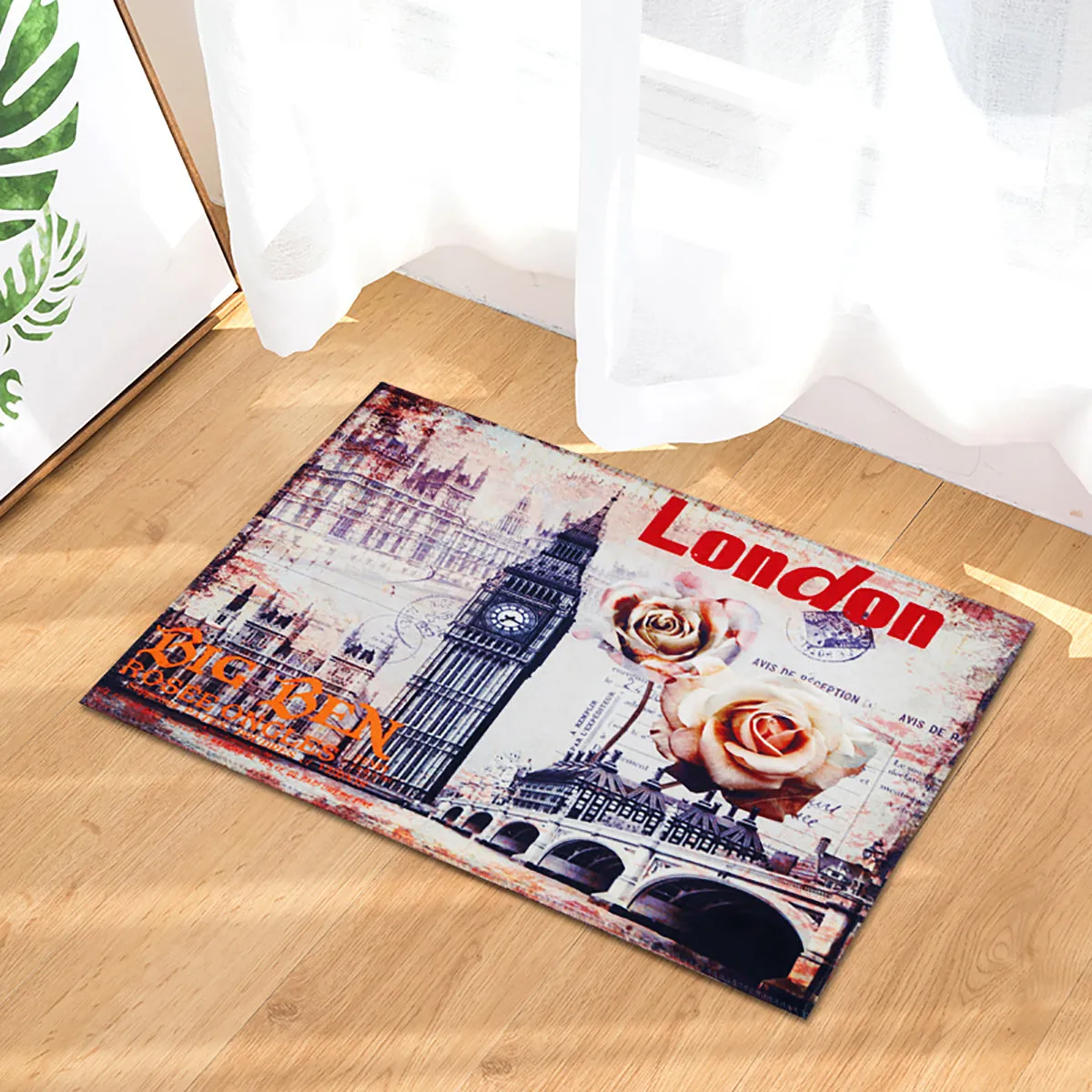 Story@Home 5 Units Premium Fabric London Aqua Doormat - Multicolor - 60 cm X 40 cm