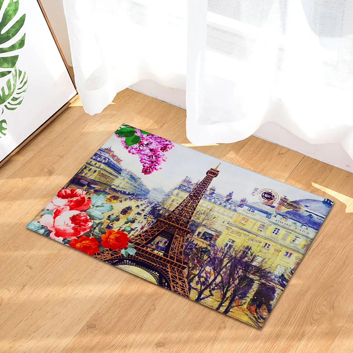 Story@Home 5 Units Premium Fabric Paris Aqua Doormat - Multicolor - 60 cm X 40 cm