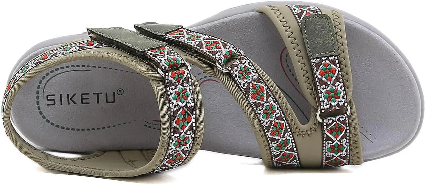 Women's Sport Athletic Sandals Outdoor Hiking Sandals Athletic Open Toe Sandal with Arch Support Summer Flat Hook and Loop Strap Walking Shoes Golf Sandal