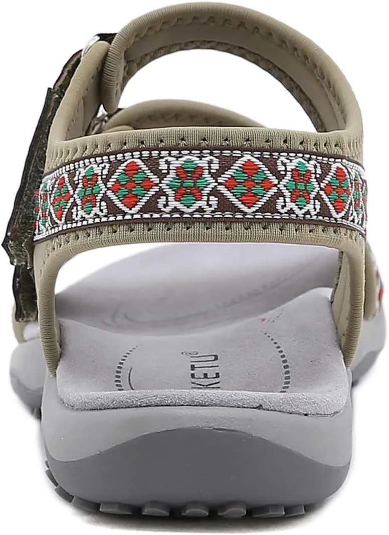 Women's Sport Athletic Sandals Outdoor Hiking Sandals Athletic Open Toe Sandal with Arch Support Summer Flat Hook and Loop Strap Walking Shoes Golf Sandal