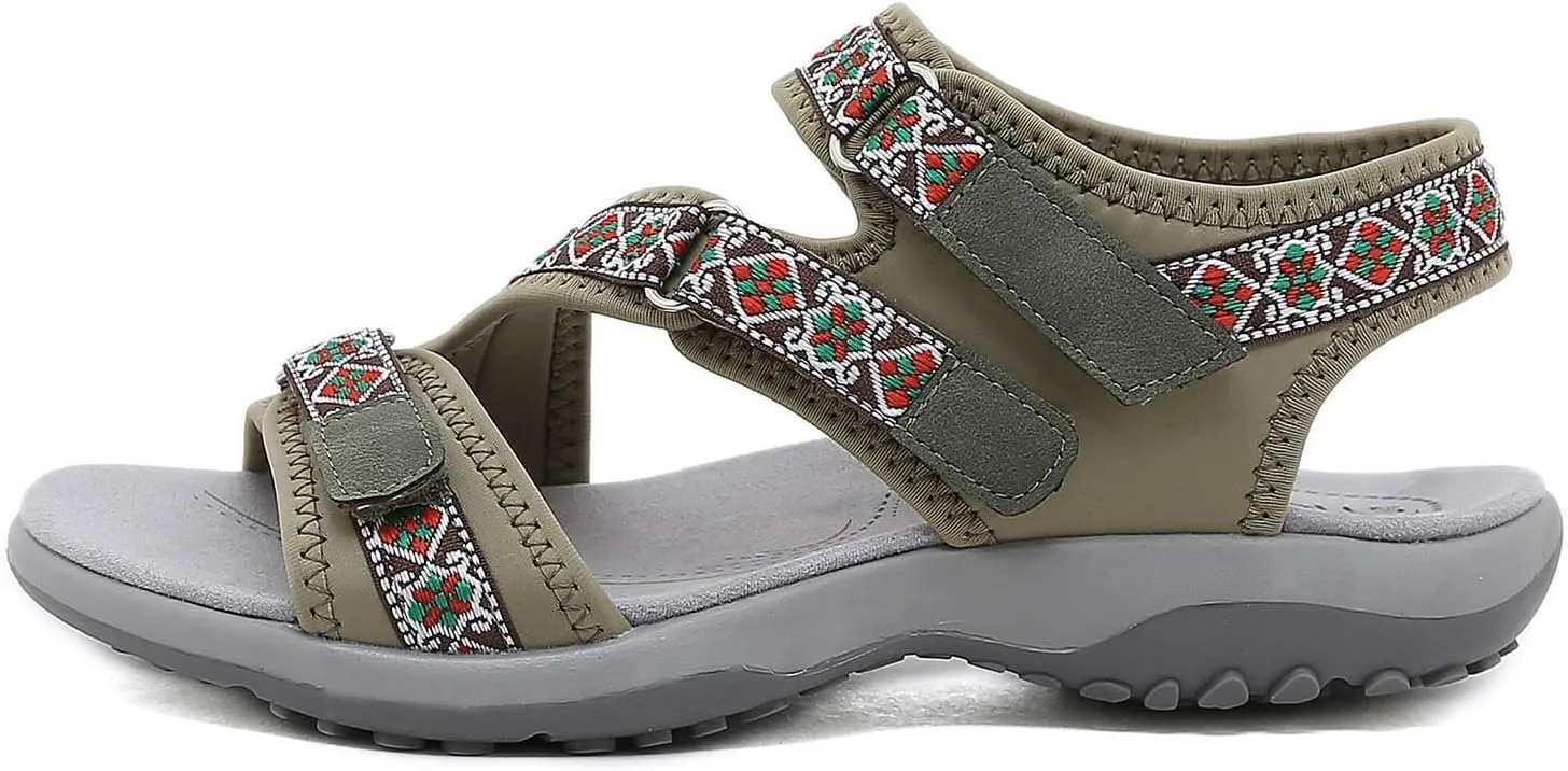 Women's Sport Athletic Sandals Outdoor Hiking Sandals Athletic Open Toe Sandal with Arch Support Summer Flat Hook and Loop Strap Walking Shoes Golf Sandal